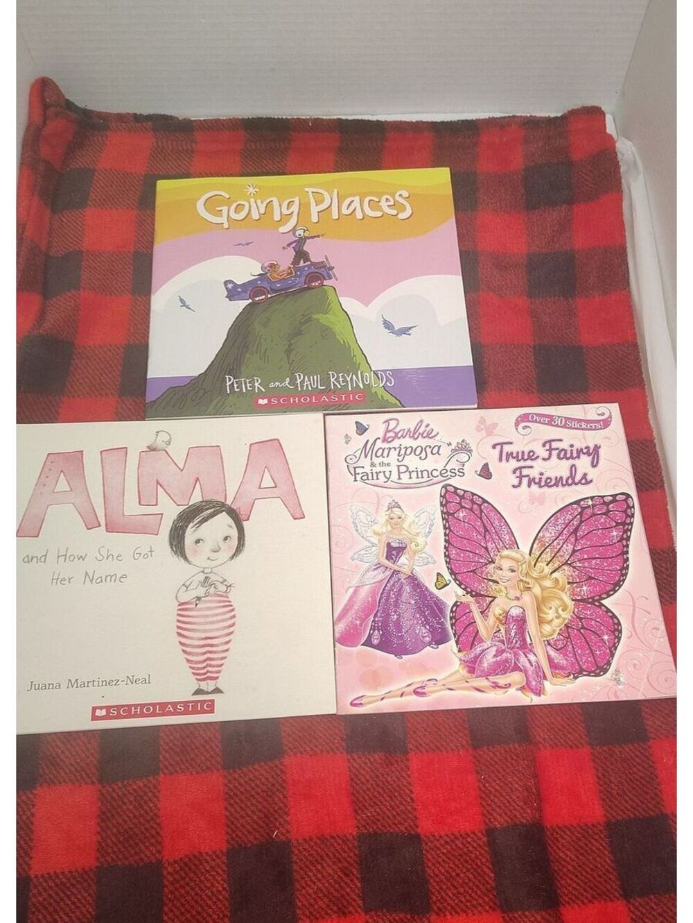 3 Kids Picture Book Lot Going Places Alma Barbie Mariposa Fairy Princess